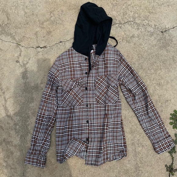 Original Use Tops - Original Use Plaid Flannel Shirt Jacket with Hood Long Sleeve XS